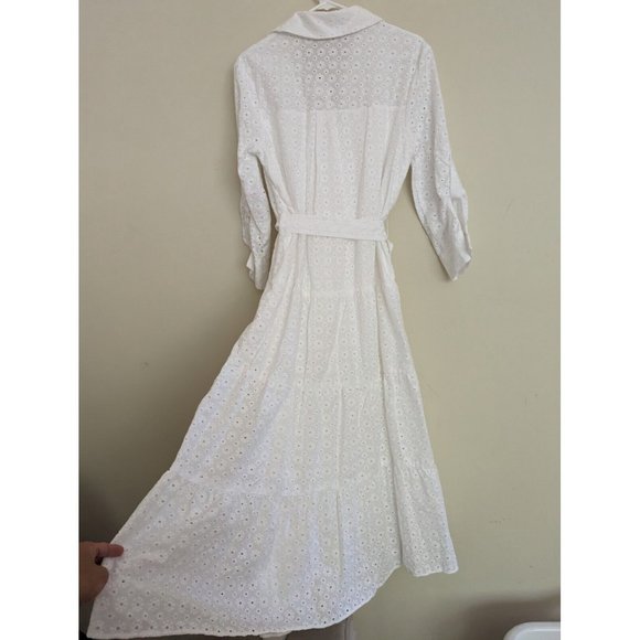 ZARA $99NWT WOMAN V-NECK OPENWORK EMBROIDERED MIDI DRESS WHITE ZIP | 3384/916 - Picture 6 of 11